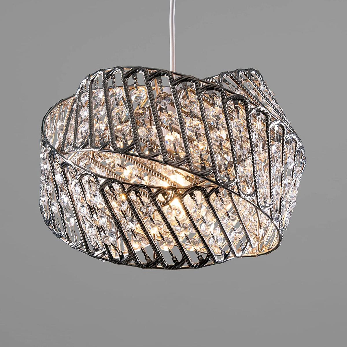 Intertwined Ring K9 Crystal Diamante Pendant Light Shade - Chrome, Clear – image 4