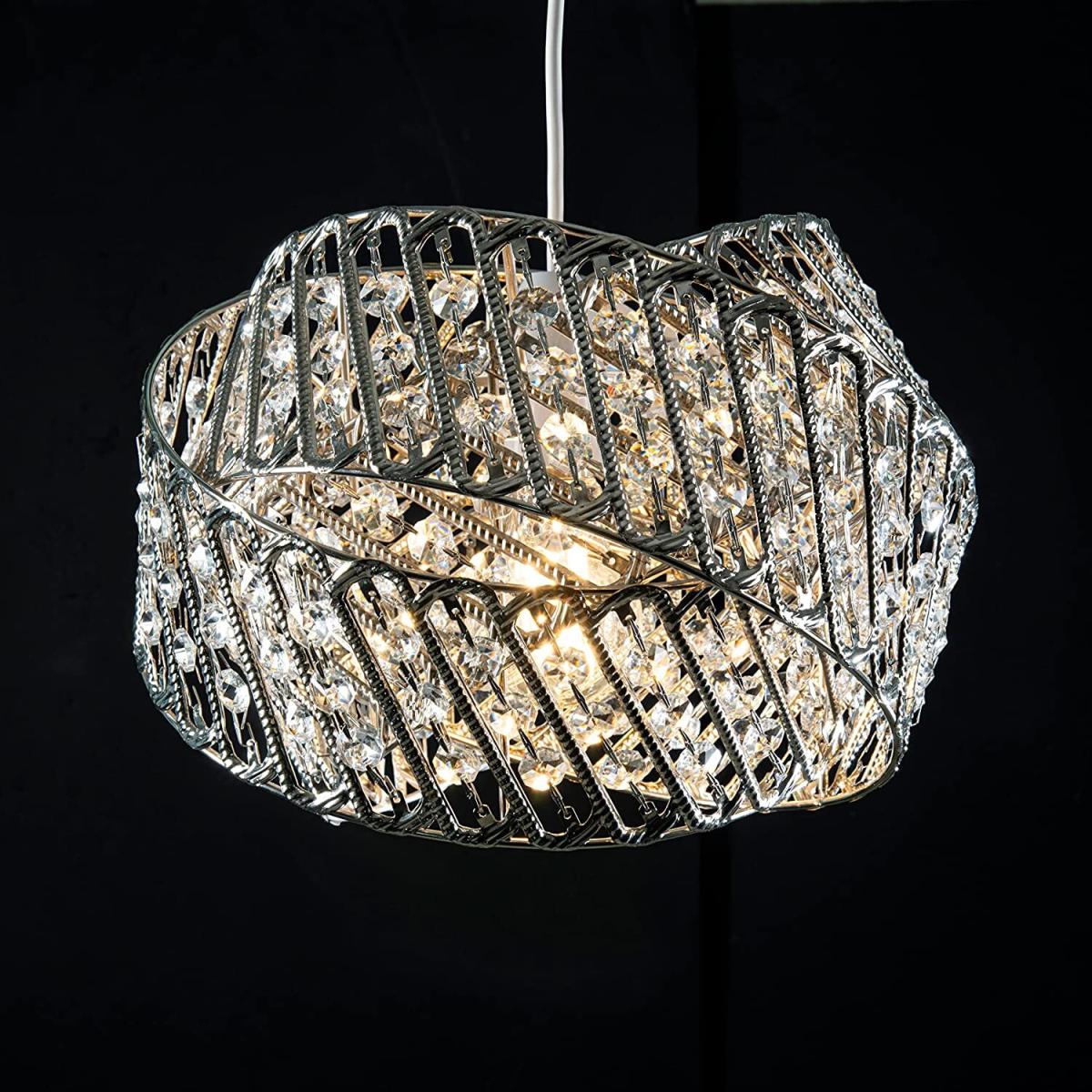 Intertwined Ring K9 Crystal Diamante Pendant Light Shade - Chrome, Clear – image 5