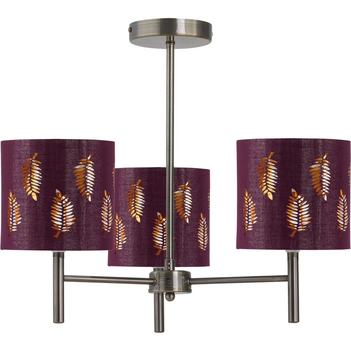 Set Of 2 Brea Antique Brass 3 Light Fittings With Burgundy Shades - Antique Brass & Burgundy – image 2