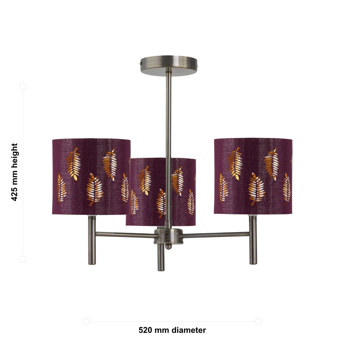 Set Of 2 Brea Antique Brass 3 Light Fittings With Burgundy Shades - Antique Brass & Burgundy – image 5