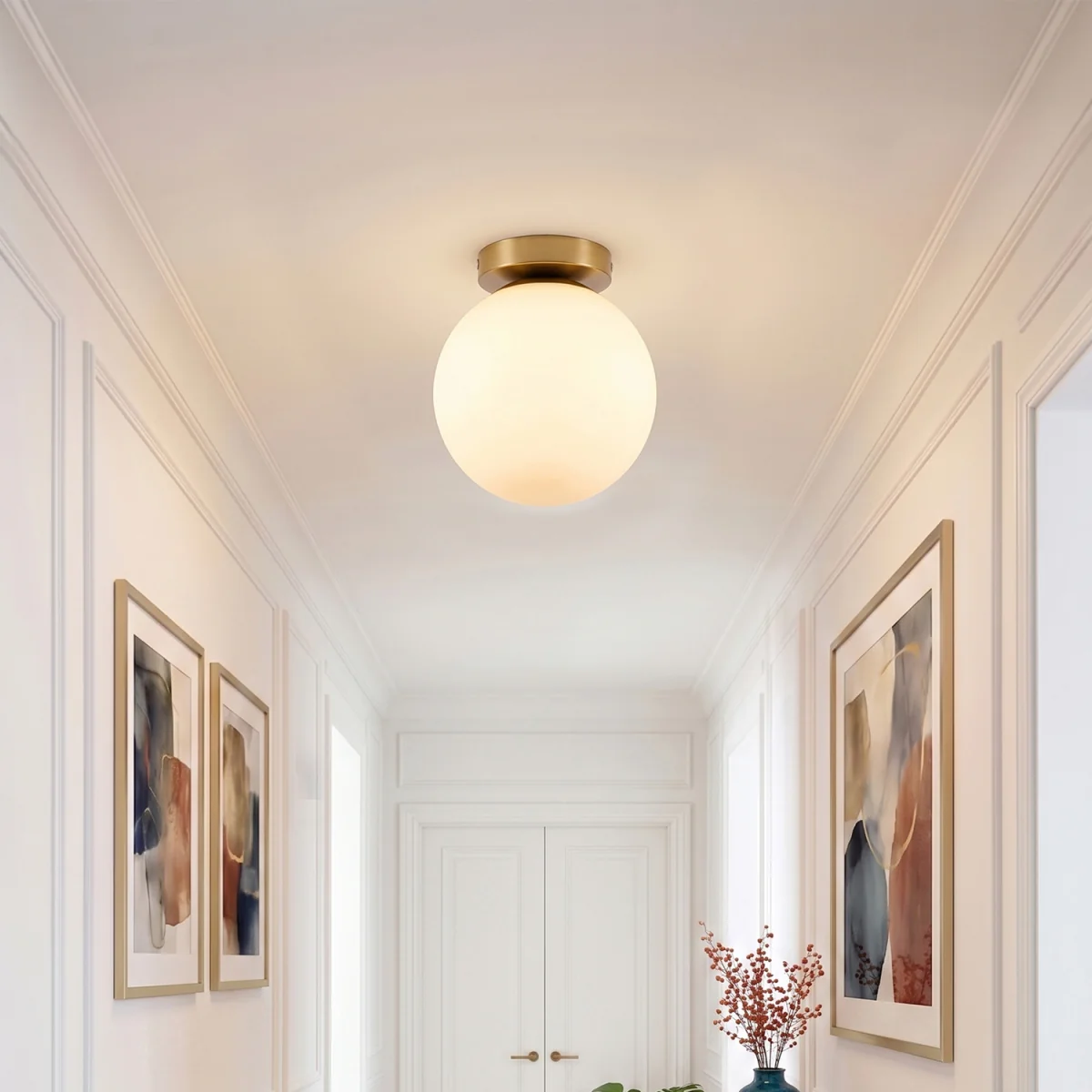 Semi Flush Mount Ceiling Light with Glass Shade - White and Gold – image 10