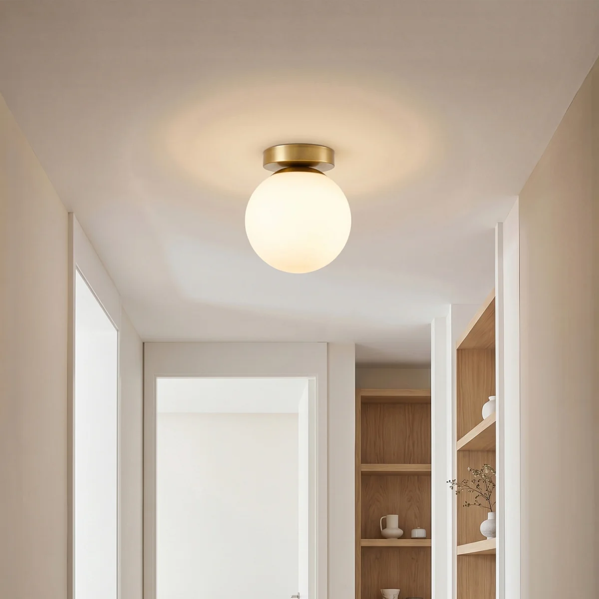 Semi Flush Mount Ceiling Light with Glass Shade - White and Gold – image 1