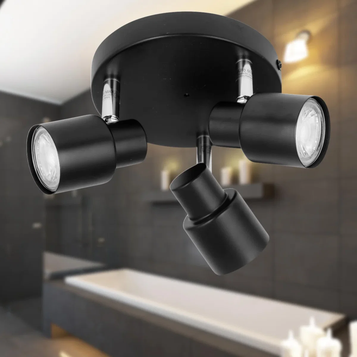 Irwin Black 3 Light Ip44 Bathroom Round Spotlight - Black – image 5