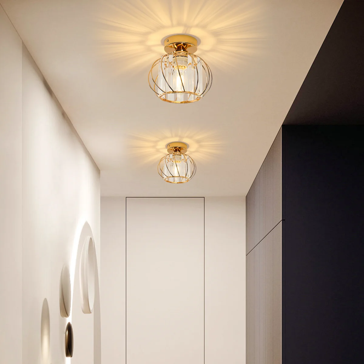 GOECO Modern Crystal Cage-Shaped Lampshade Ceiling Light-Black - Gold – image 3