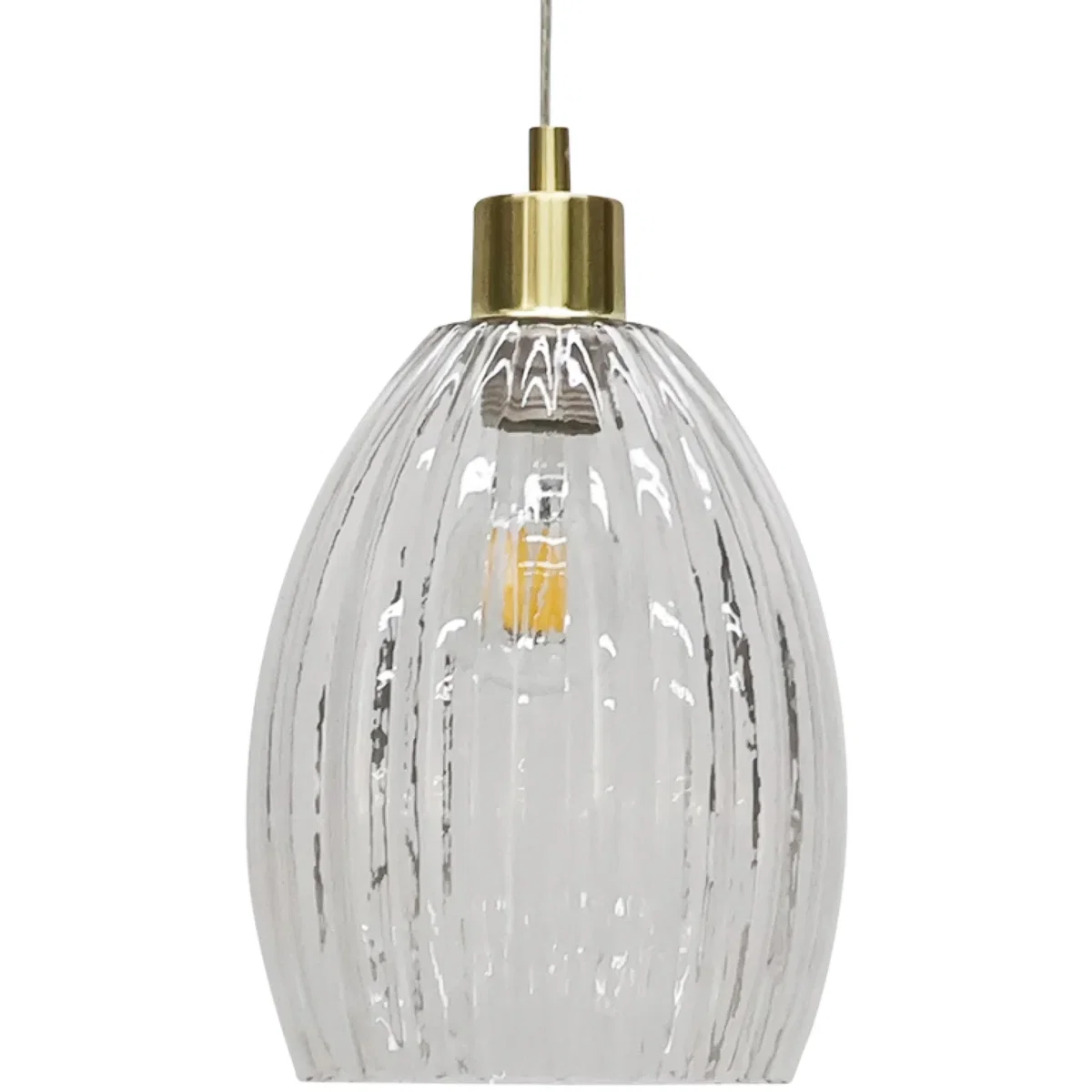 Birch Clear Fluted Glass With Satin Brass Pendant Fitting - Satin Brass & Clear – image 2