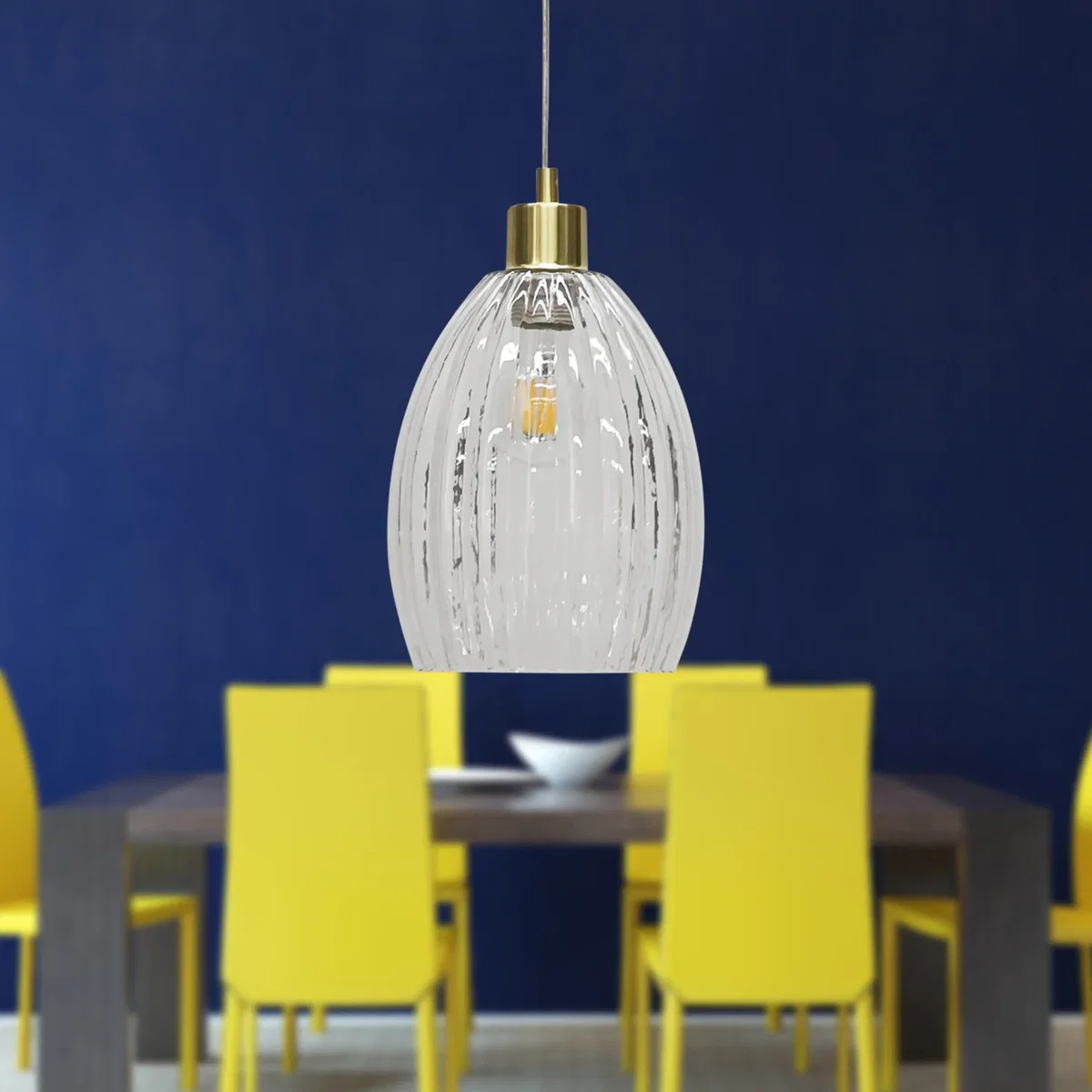 Birch Clear Fluted Glass With Satin Brass Pendant Fitting - Satin Brass & Clear – image 3