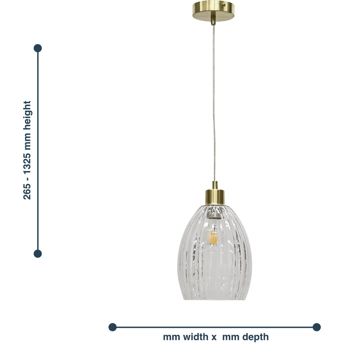Birch Clear Fluted Glass With Satin Brass Pendant Fitting - Satin Brass & Clear – image 5