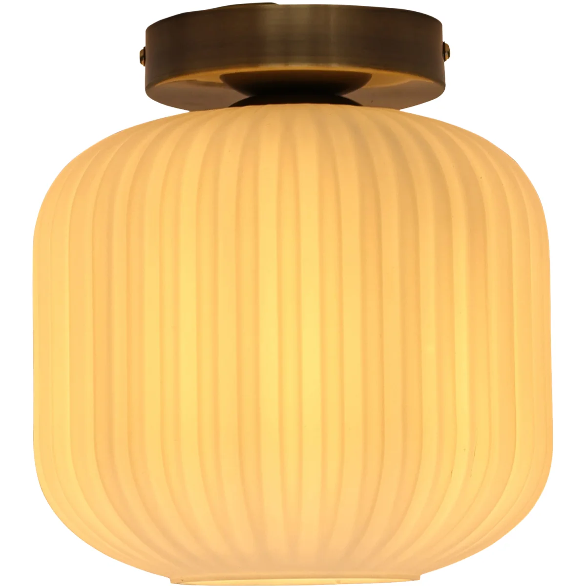 Bento Flush Ceiling Light - White Ribbed Glass With Antique Brass Plate Detail – image 3