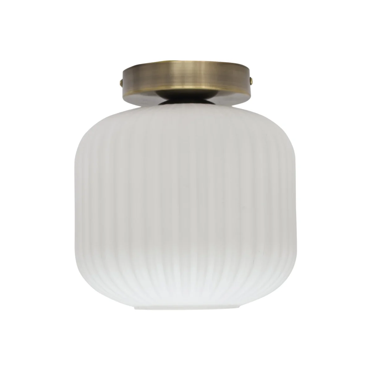 Bento Flush Ceiling Light - White Ribbed Glass With Antique Brass Plate Detail – image 1