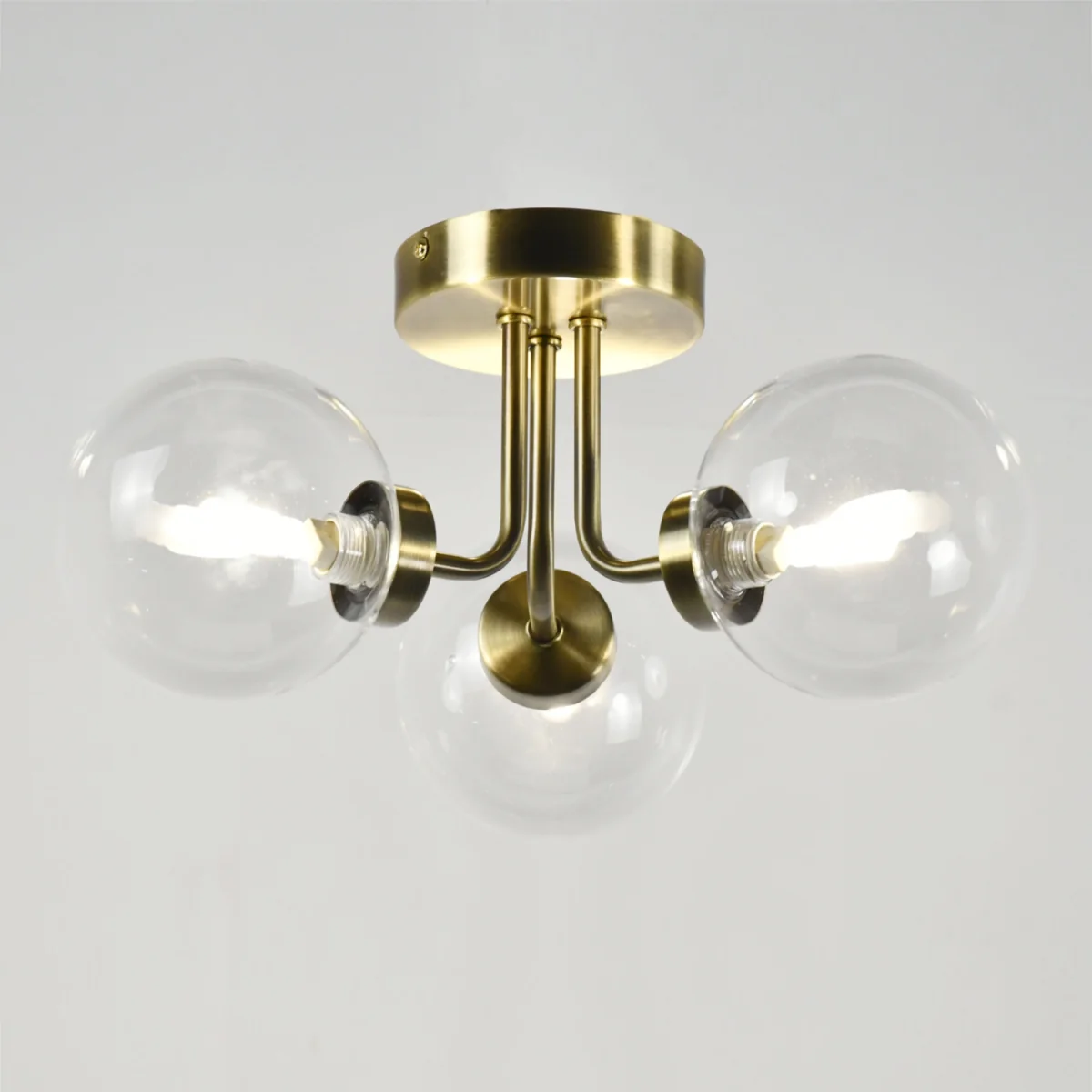 Antique Brass 3 Arm Ceiling Light with Clear Glass Shades - Antique Brass Plate And Clear Glass – image 4