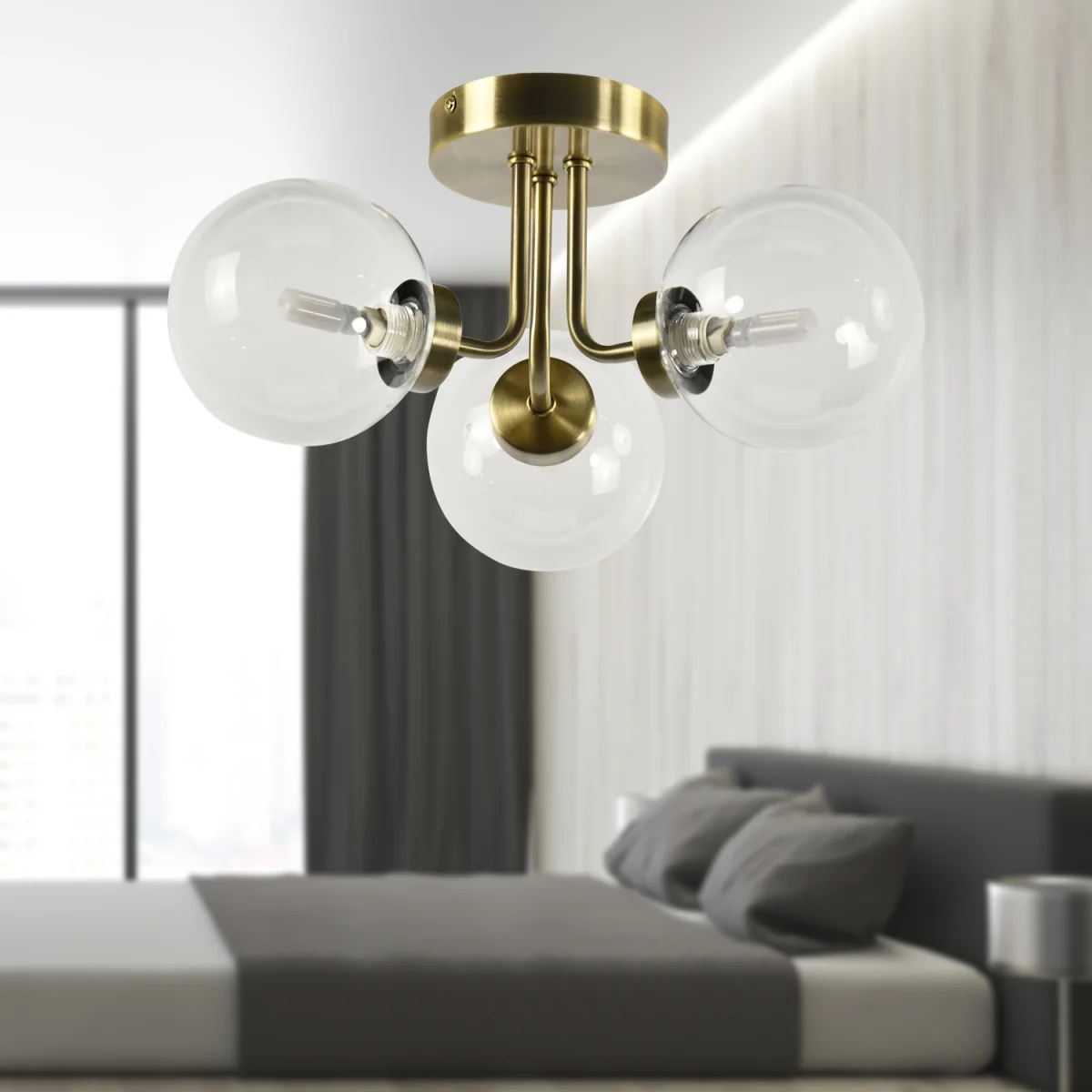 Antique Brass 3 Arm Ceiling Light with Clear Glass Shades - Antique Brass Plate And Clear Glass – image 6