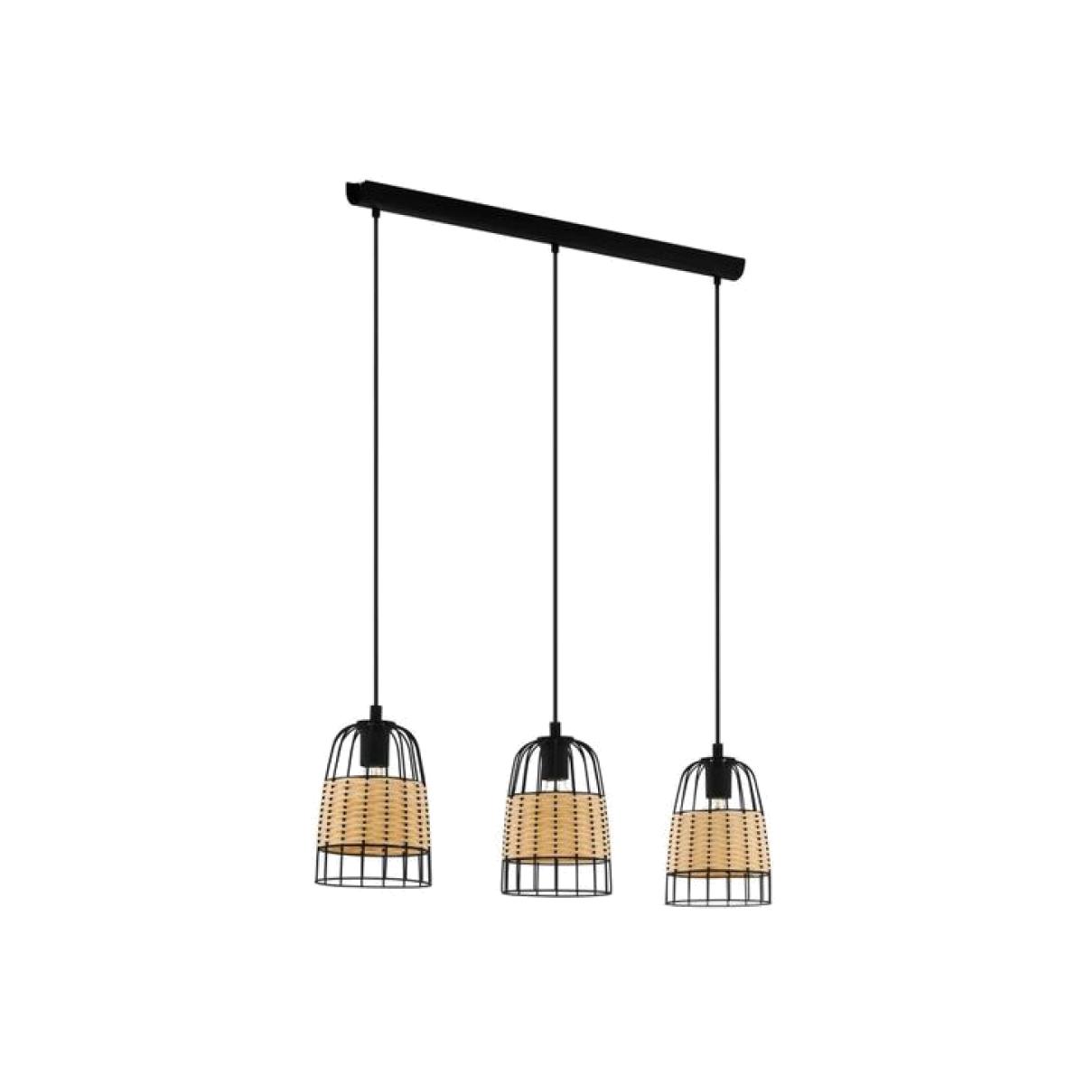 Anwick 3-Pendant with Rattan and Black Steel Finish - Brown