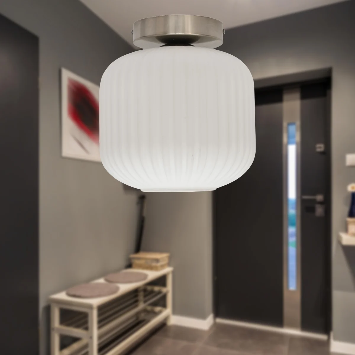 Set Of 2 Bento White Glass Satin Nickel Ceiling Light Fittings - Satin Nickel & White – image 3