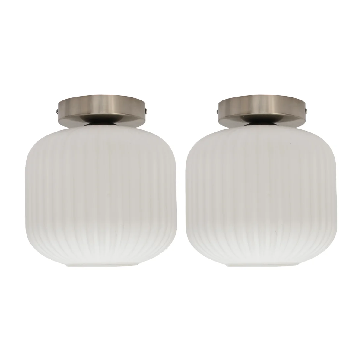 Set Of 2 Bento White Glass Satin Nickel Ceiling Light Fittings - Satin Nickel & White – image 1