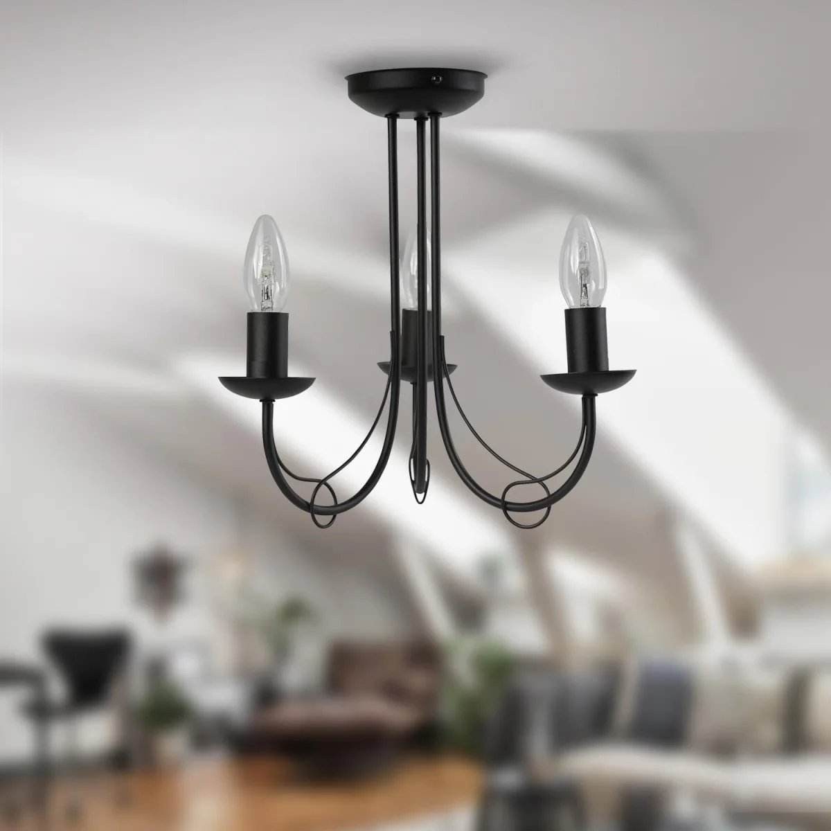 Black 3lt Flush Ceiling Light - Black Paint – image 3