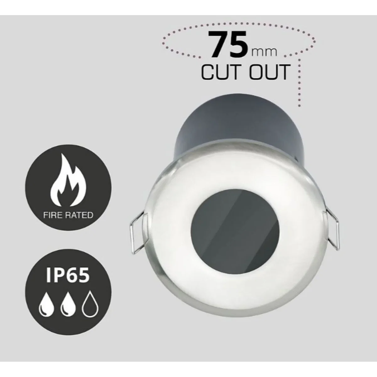 Set Of 20 Fire Rated Bathroom Recessed Downlights Brushed Steel Ip65 - Brushed Steel & Clear – image 2