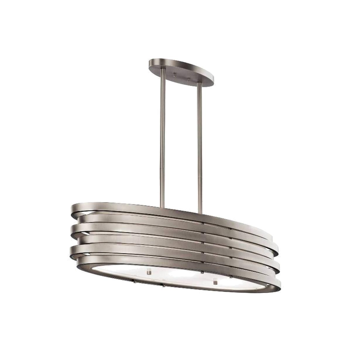 Roswell 3 Light Oval Ceiling Island Pendant Bar Brushed Nickel, E27 - Brushed Nickel