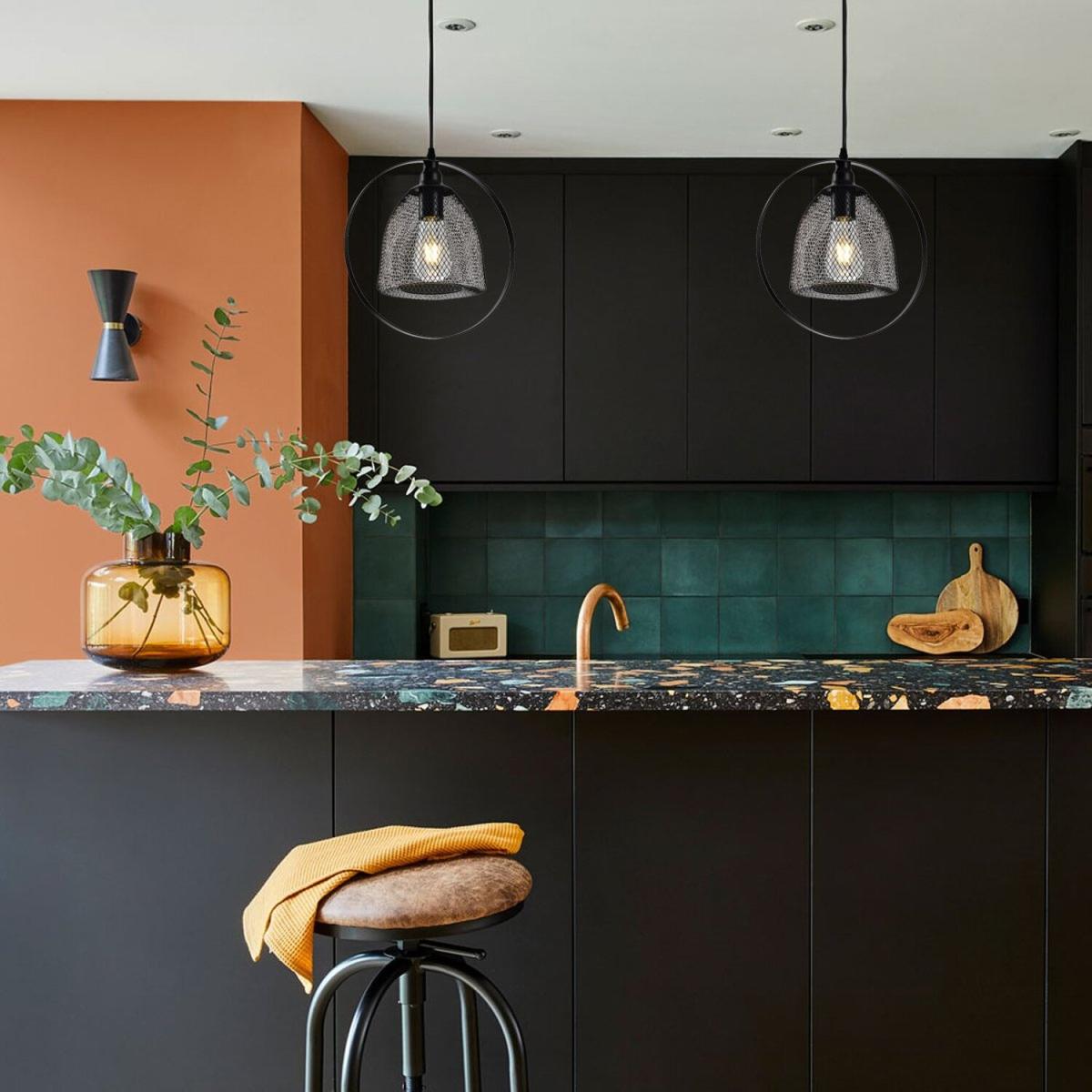 CGC CARMEN Black Industrial Dome Mesh Pendant Light Fitting - black – image 3