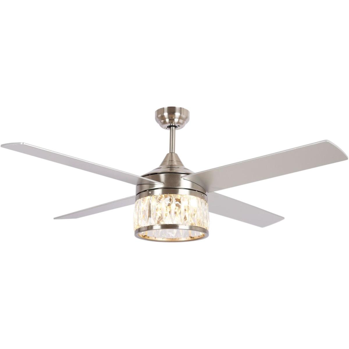 Reversible Crystal Ceiling Fan LED Pendant Light 3 Speed Remote Control - Grey – image 2