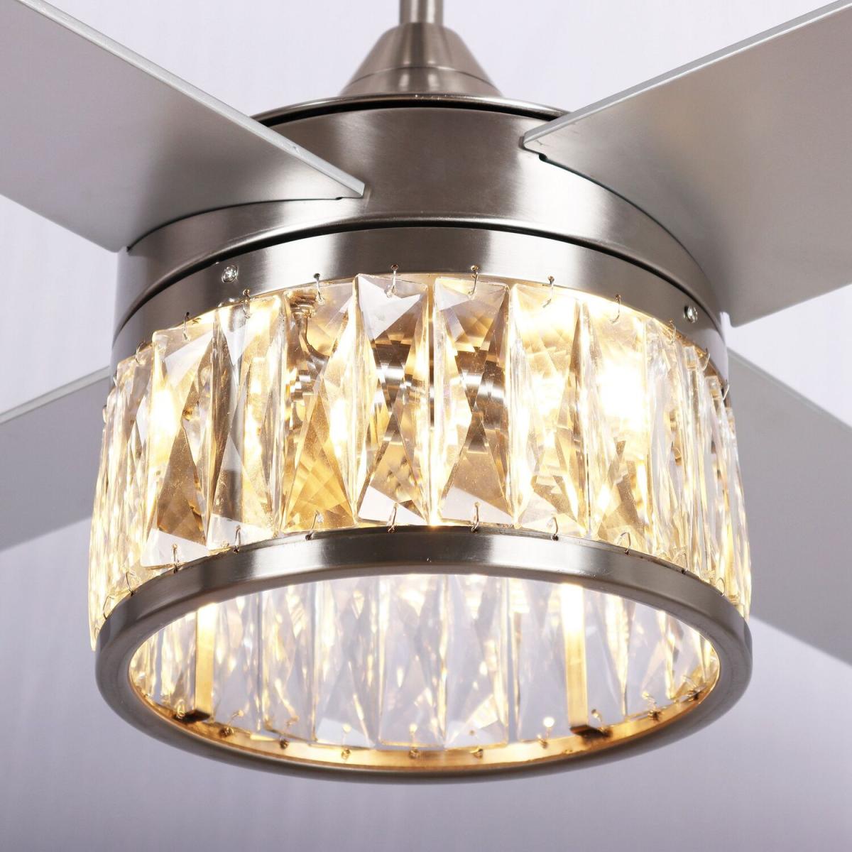 Reversible Crystal Ceiling Fan LED Pendant Light 3 Speed Remote Control - Grey – image 4
