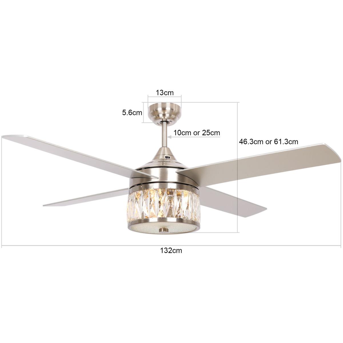 Reversible Crystal Ceiling Fan LED Pendant Light 3 Speed Remote Control - Grey – image 7