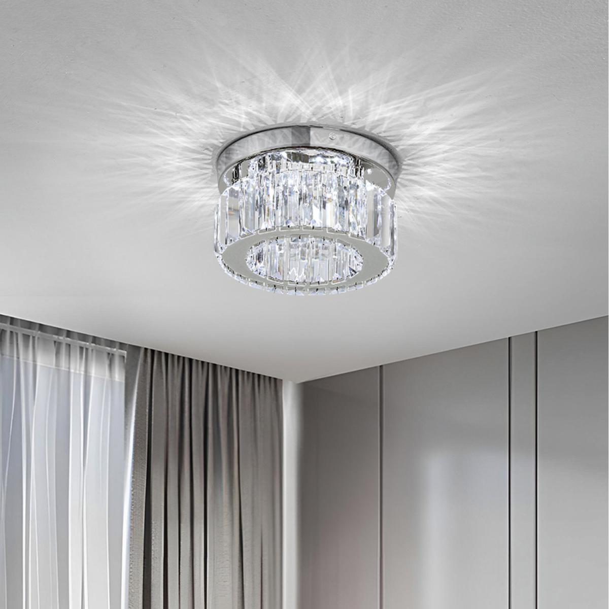 Round Crystal Ring Ceiling Light with Metal Base - Silver
