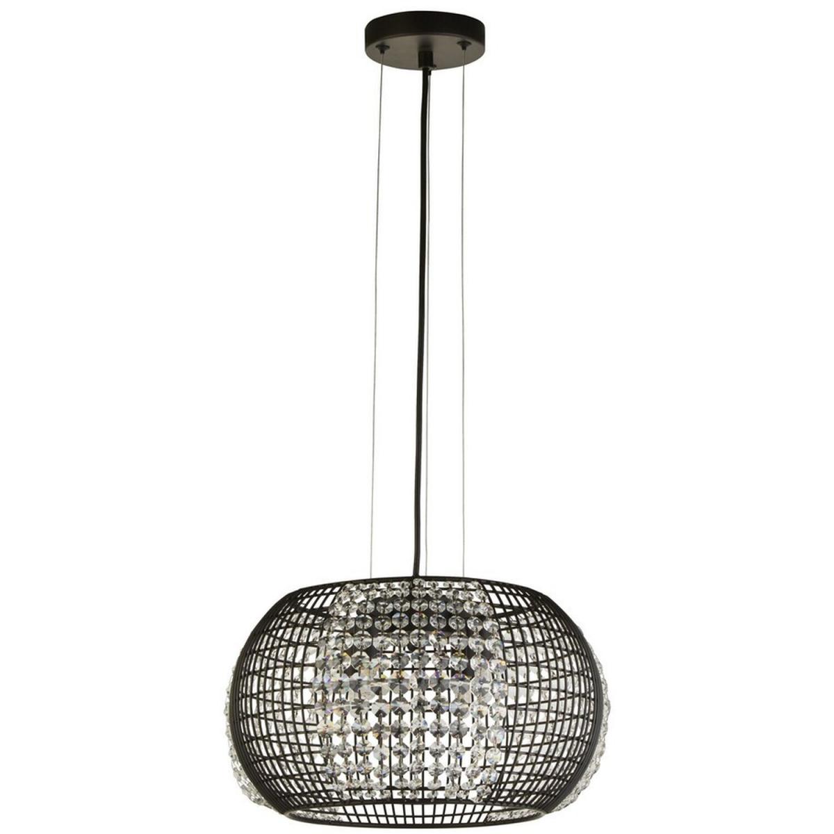 Cage 4 Light Black Drum Ceiling Pendant with Crystal Glass Panels - Matt Black – image 2