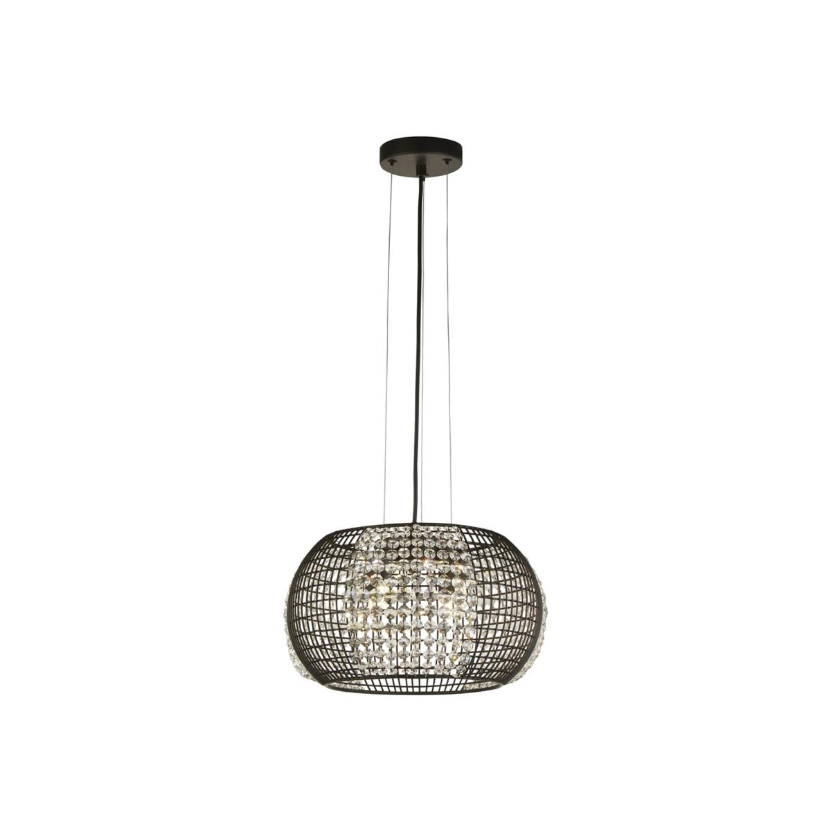 Cage 4 Light Black Drum Ceiling Pendant with Crystal Glass Panels - Matt Black – image 1