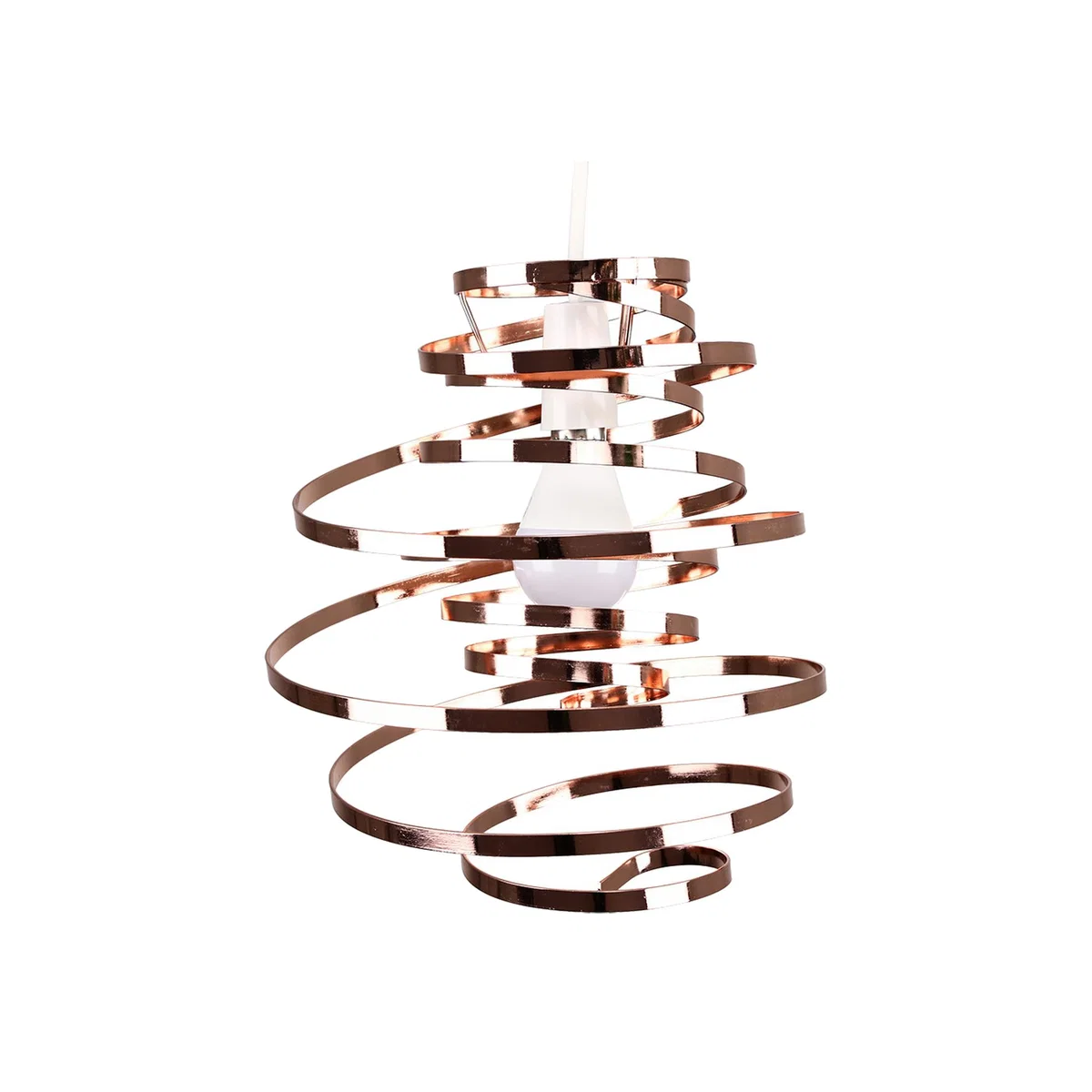 Contemporary Copper Metal Double Ribbon Spiral Swirl Ceiling Light Pendant - Copper