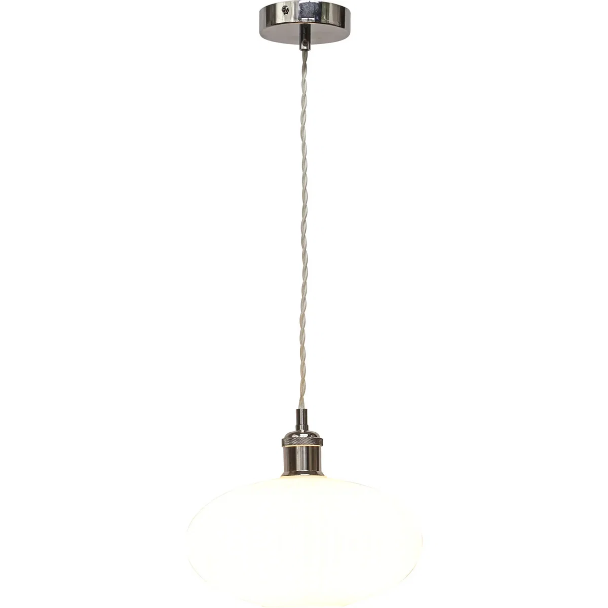 Set Of 2 Baton White Ribbed Oval Glass Chrome Retro Pendant Fittings - Chrome & White – image 2
