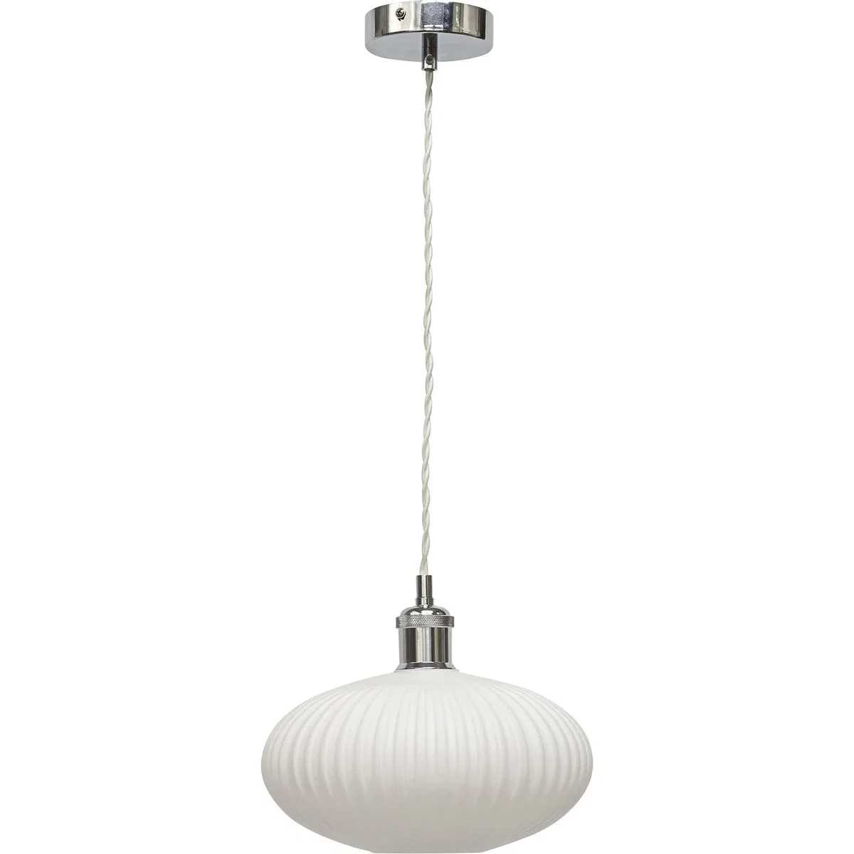 Set Of 2 Baton White Ribbed Oval Glass Chrome Retro Pendant Fittings - Chrome & White – image 5