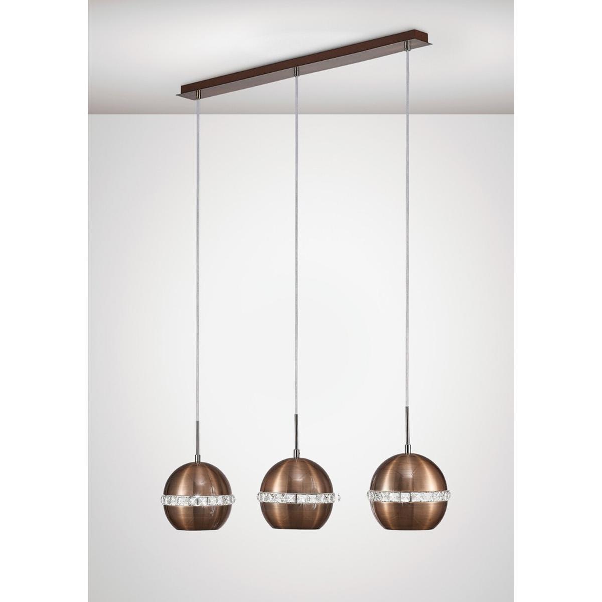 Andrea Ceiling Pendant 3 Light E27 Linear Satin Copper, Crystal - Satin Copper – image 2