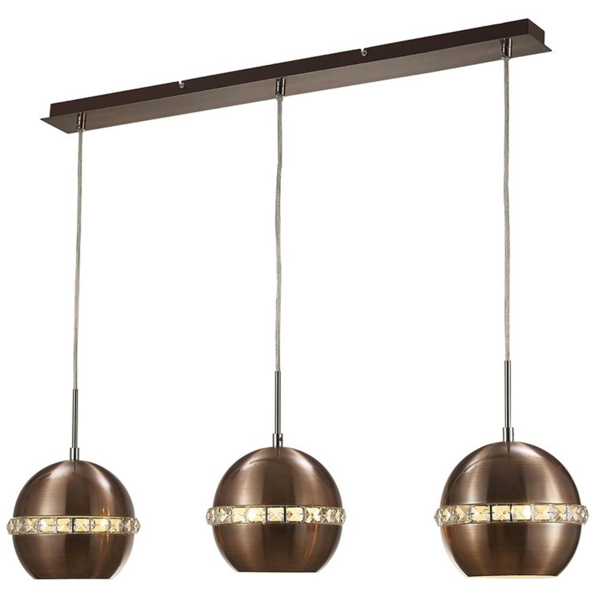 Andrea Ceiling Pendant 3 Light E27 Linear Satin Copper, Crystal - Satin Copper – image 3