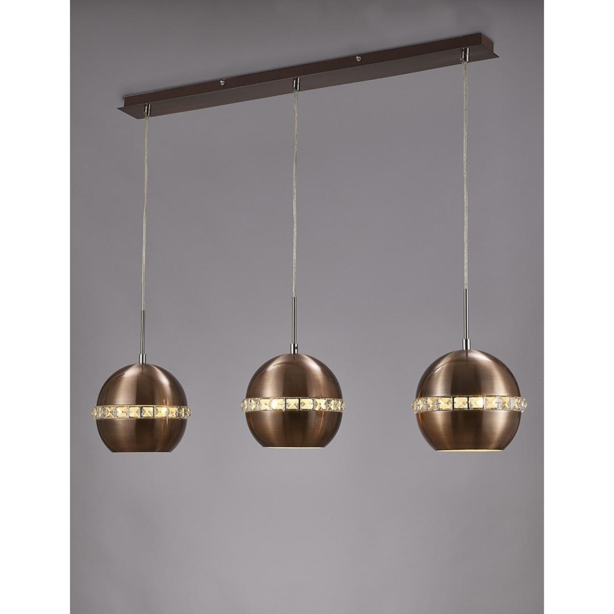 Andrea Ceiling Pendant 3 Light E27 Linear Satin Copper, Crystal - Satin Copper – image 4