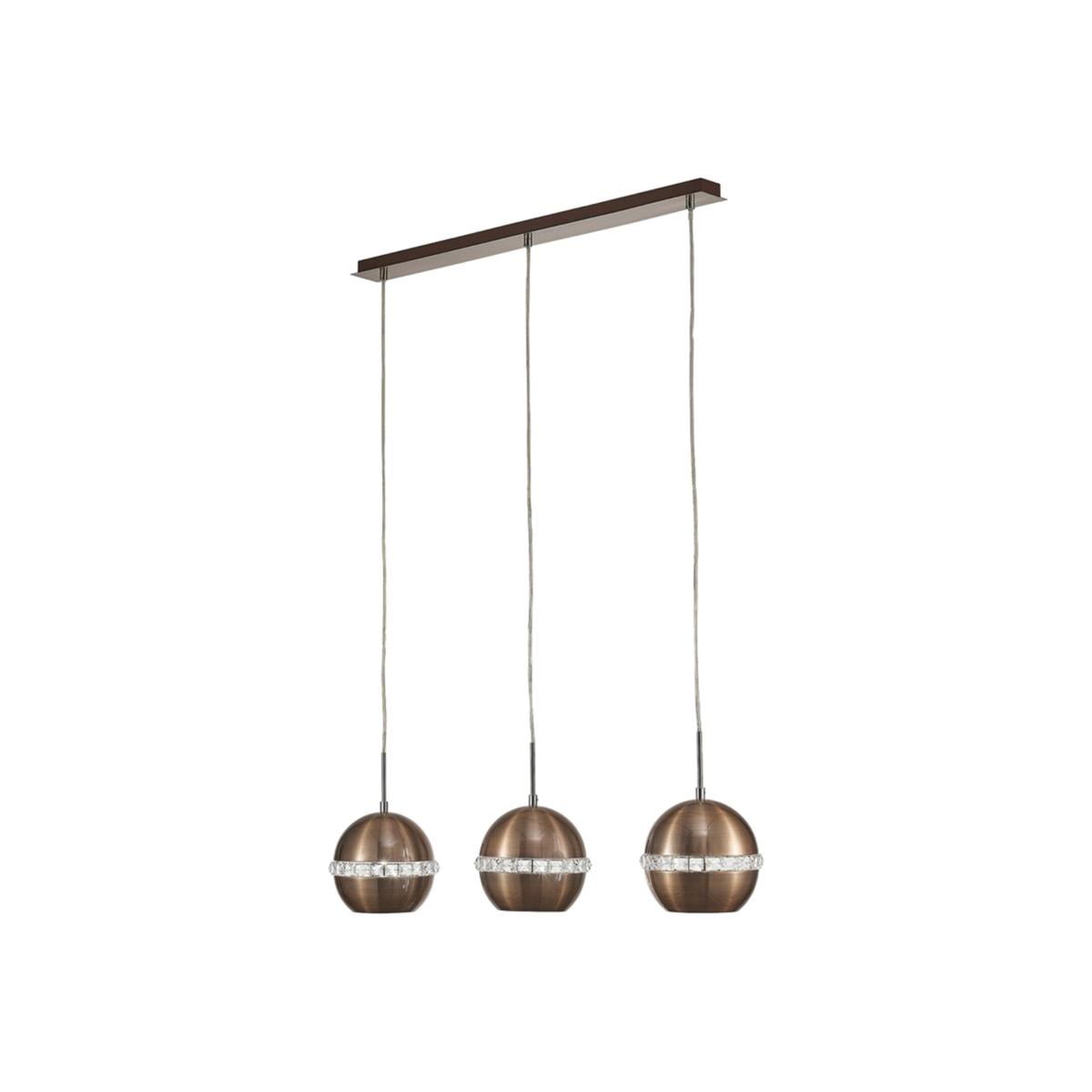 Andrea Ceiling Pendant 3 Light E27 Linear Satin Copper, Crystal - Satin Copper – image 1