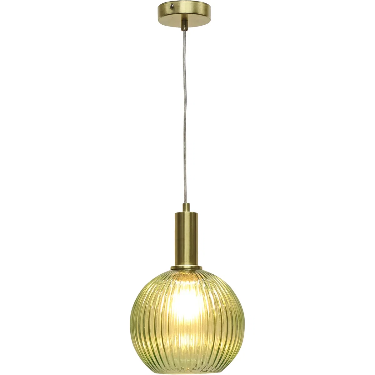 Set Of 2 Betchley Green Ribbed Glass Globe Satin Brass Deco Pendants - Satin Brass & Green – image 3