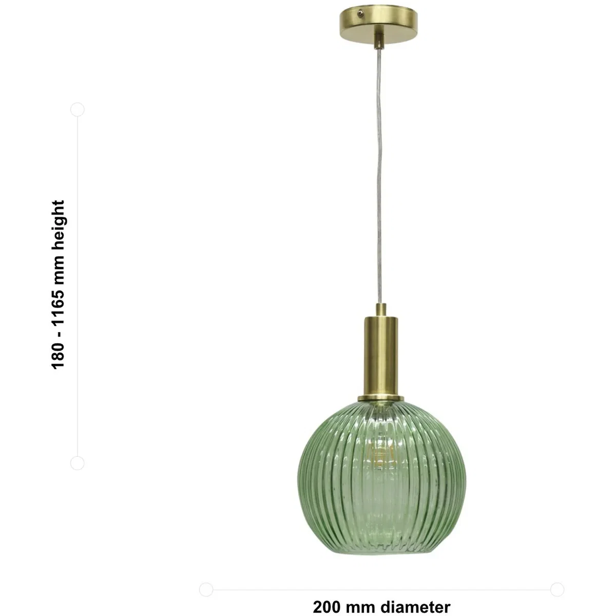 Set Of 2 Betchley Green Ribbed Glass Globe Satin Brass Deco Pendants - Satin Brass & Green – image 6