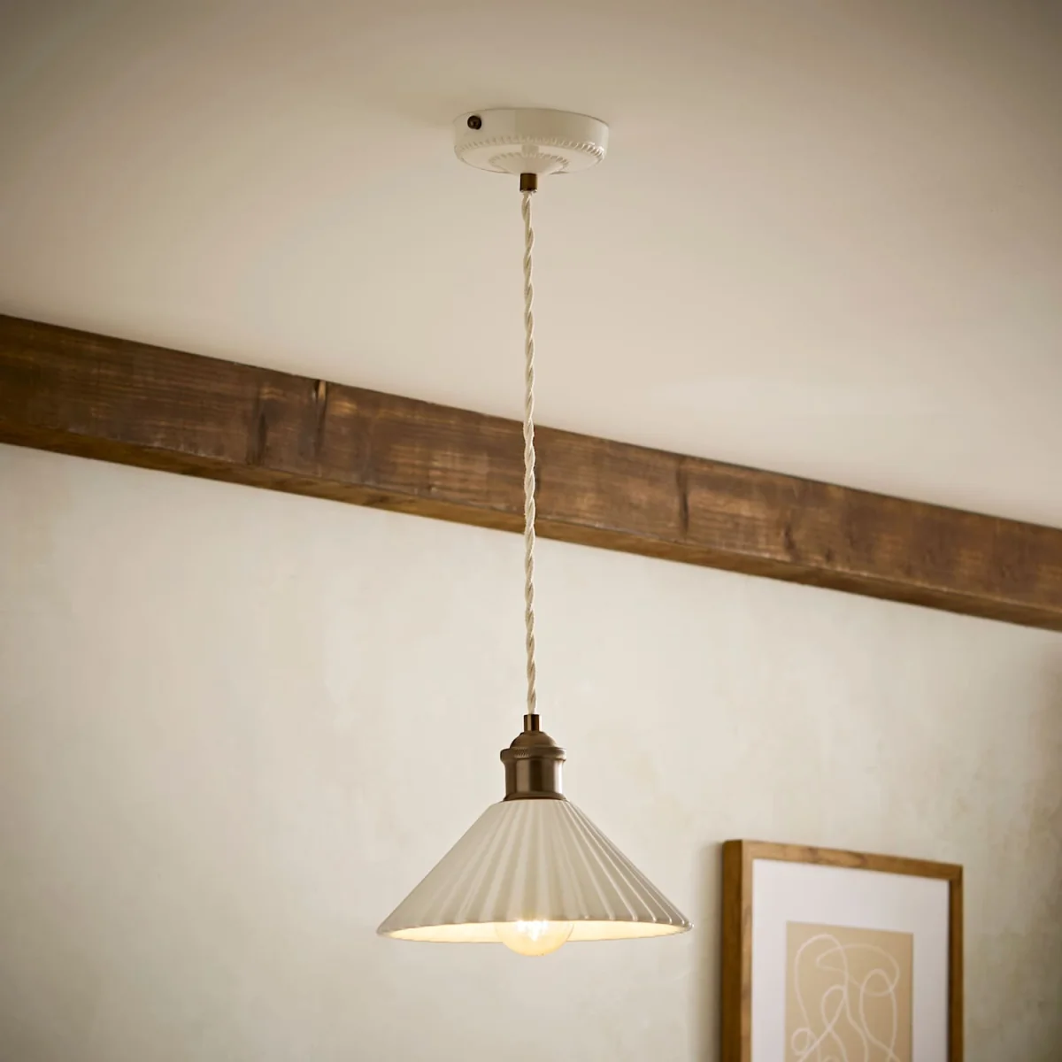 Burford Ceramic Ribbed Ceiling Pendant Light / No - Cream – image 2