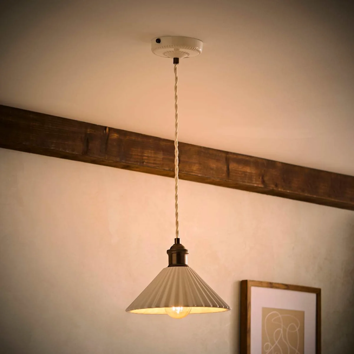 Burford Ceramic Ribbed Ceiling Pendant Light / No - Cream – image 3