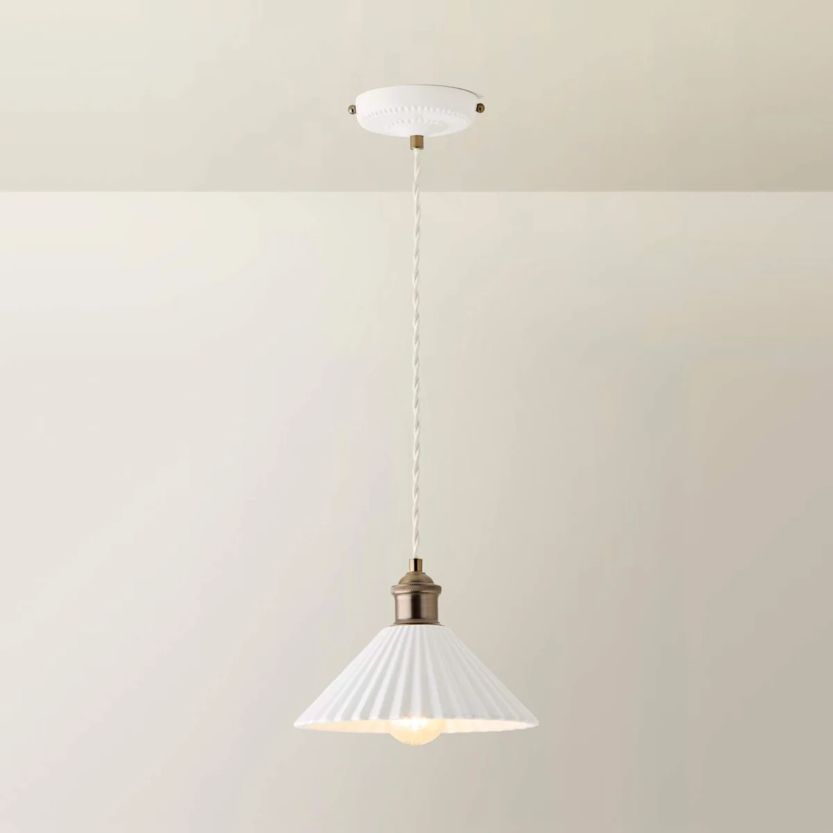 Burford Ceramic Ribbed Ceiling Pendant Light / No - Cream – image 4