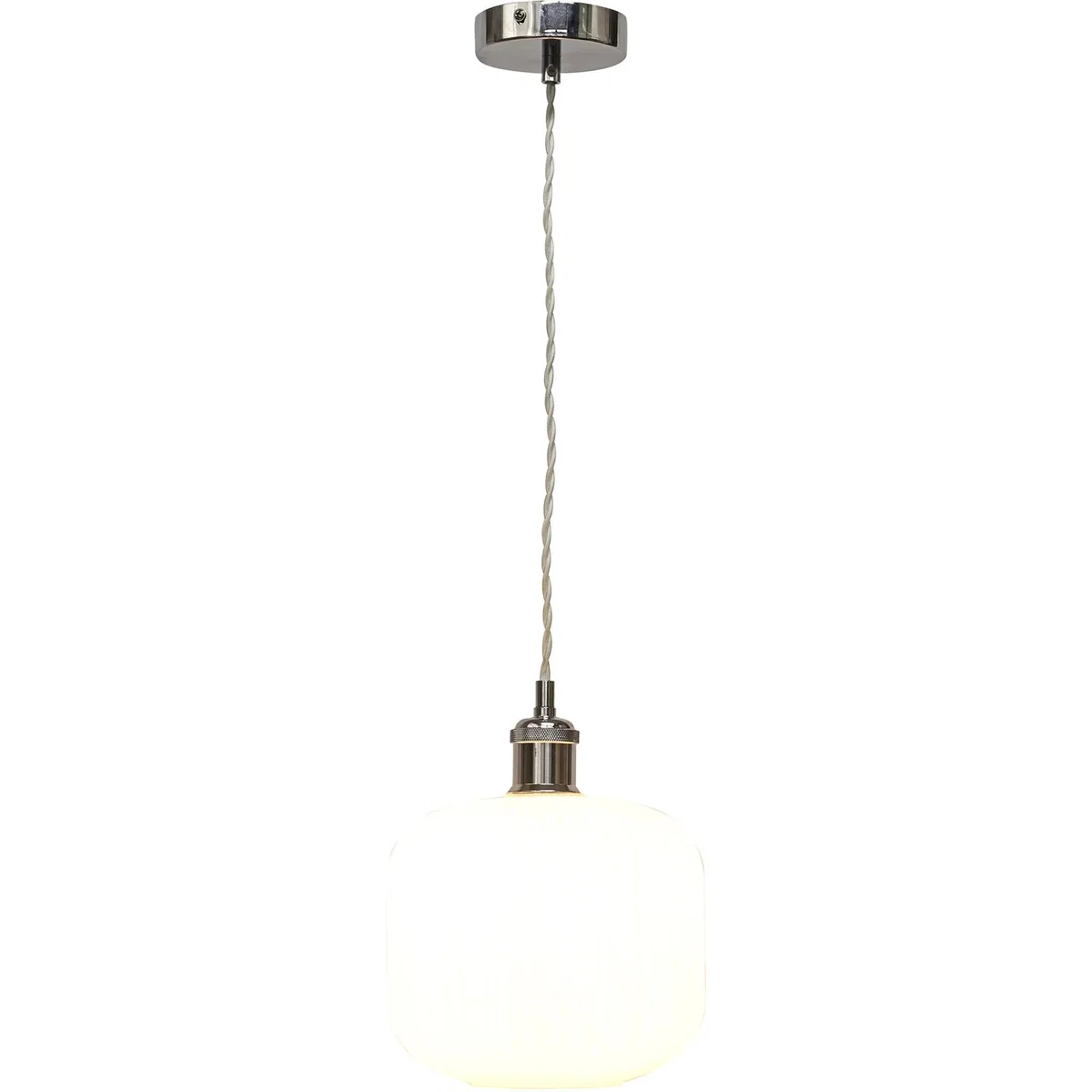 Bento White Ribbed Glass Chrome Retro Pendant Fitting - Chrome & White – image 2