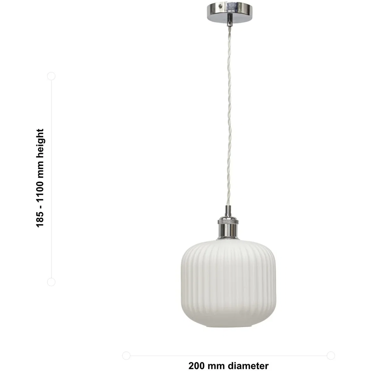 Bento White Ribbed Glass Chrome Retro Pendant Fitting - Chrome & White – image 5