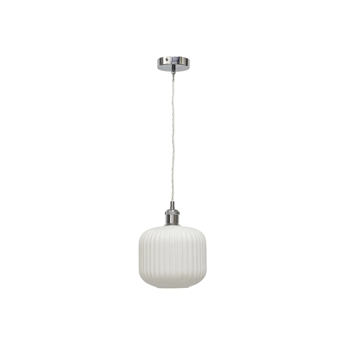 Bento White Ribbed Glass Chrome Retro Pendant Fitting - Chrome & White – image 1
