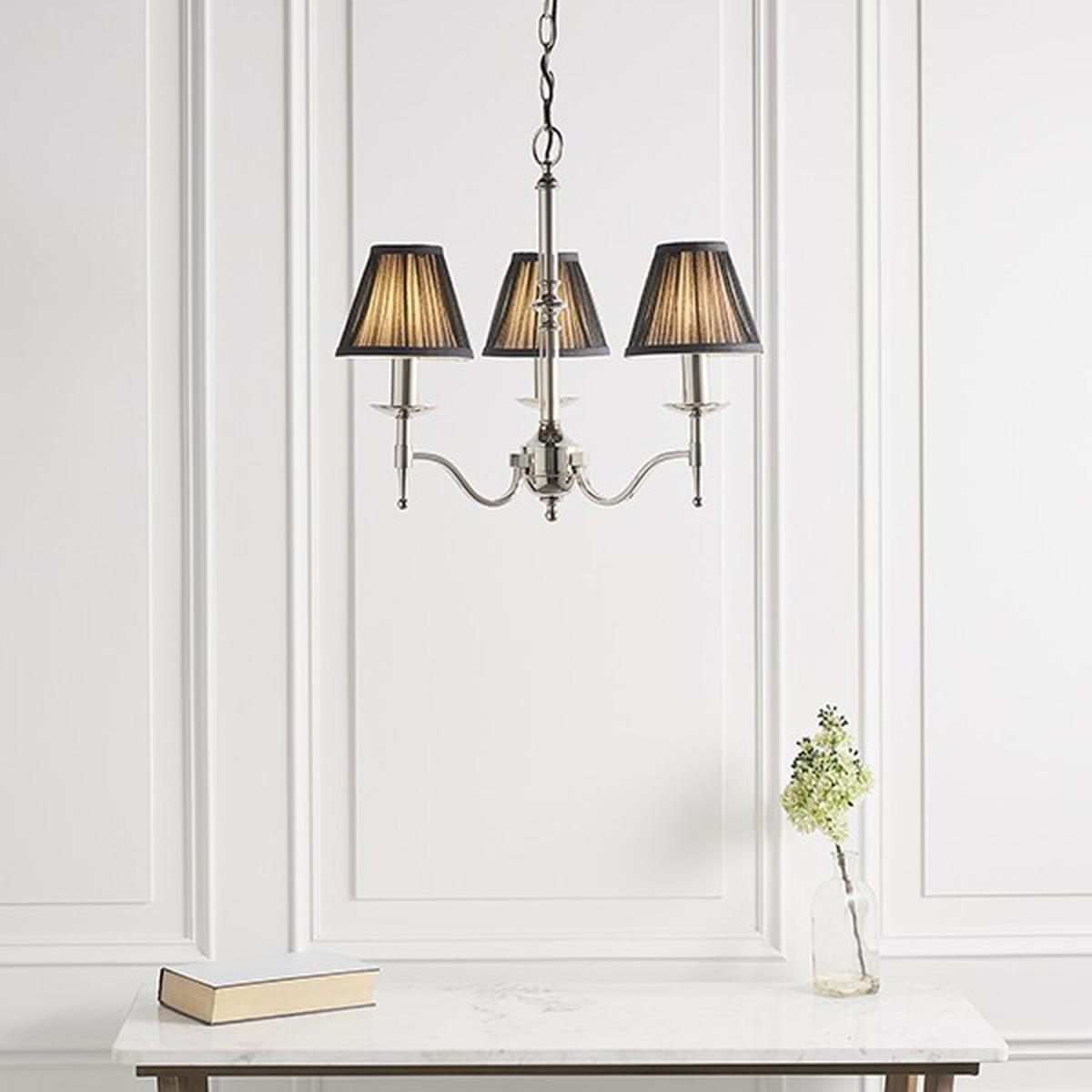 Stanford 3 Light Multi Arm Ceiling Pendant Chandelier Polished Nickel, E14 - Polished Nickel Plate / 44cm / 155cm – image 2