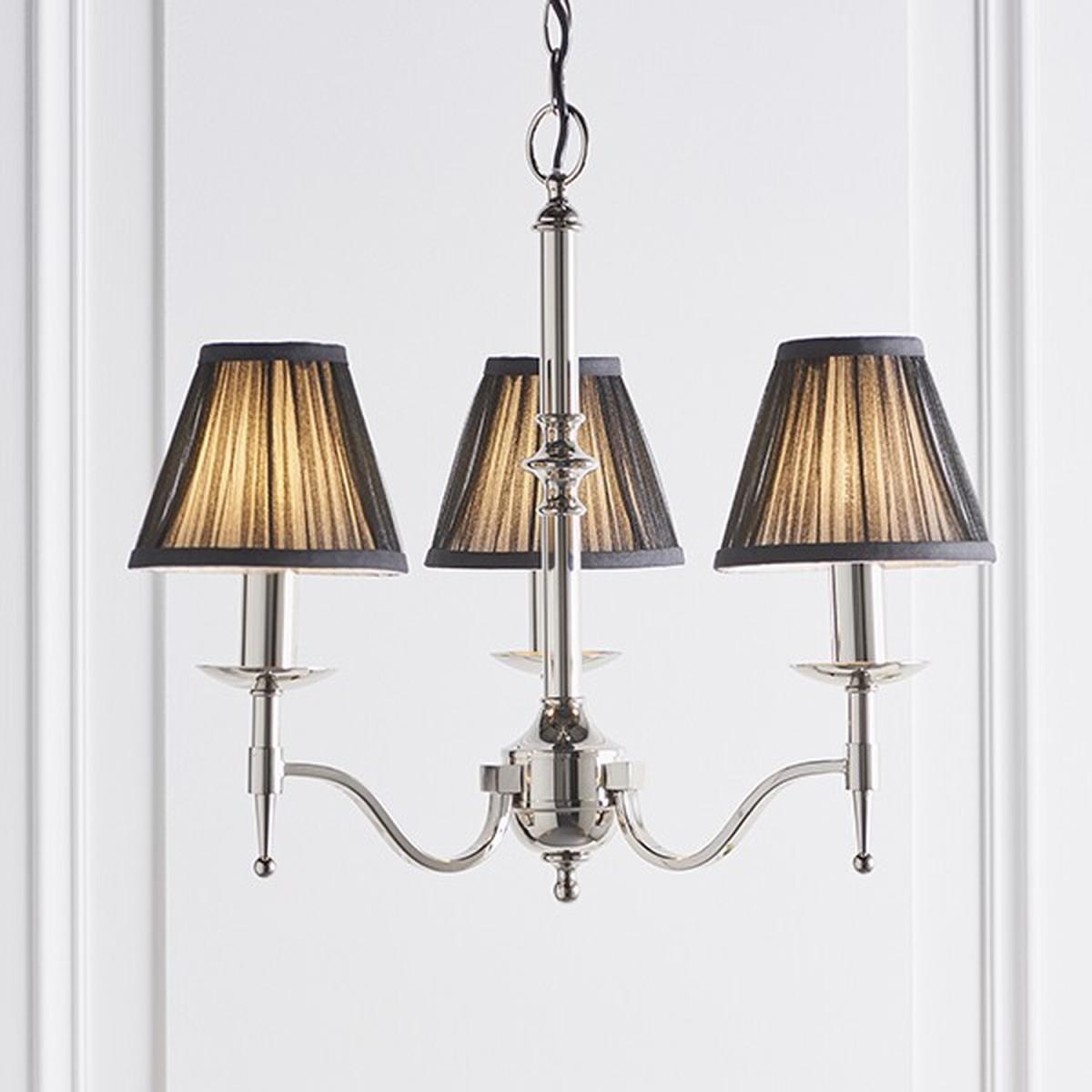 Stanford 3 Light Multi Arm Ceiling Pendant Chandelier Polished Nickel, E14 - Polished Nickel Plate / 44cm / 155cm – image 3