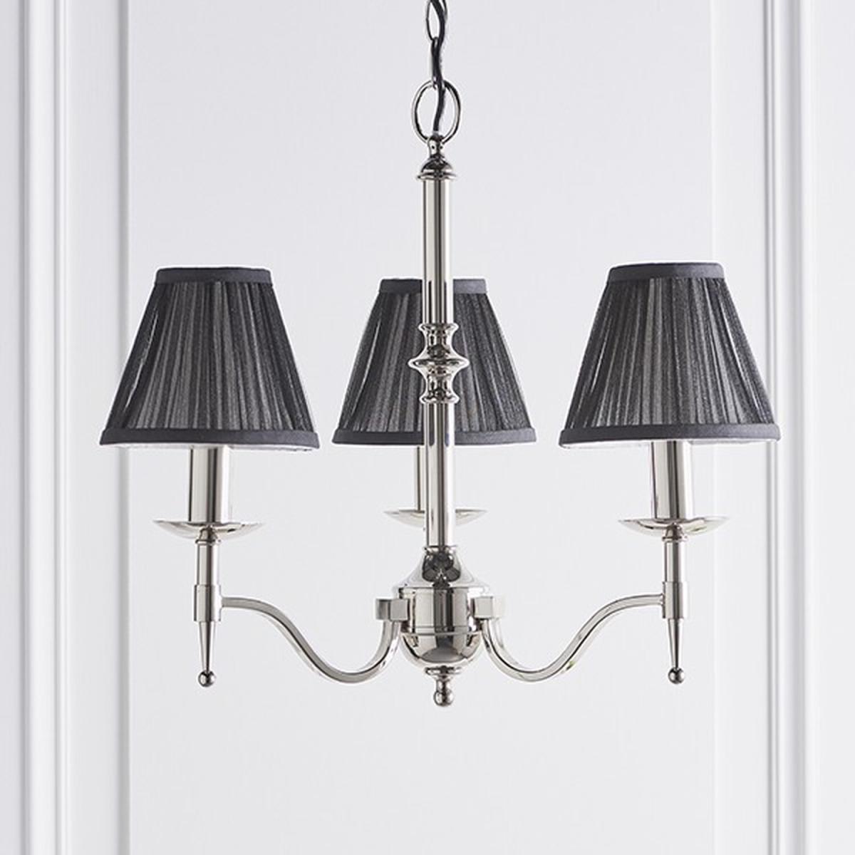 Stanford 3 Light Multi Arm Ceiling Pendant Chandelier Polished Nickel, E14 - Polished Nickel Plate / 44cm / 155cm – image 4