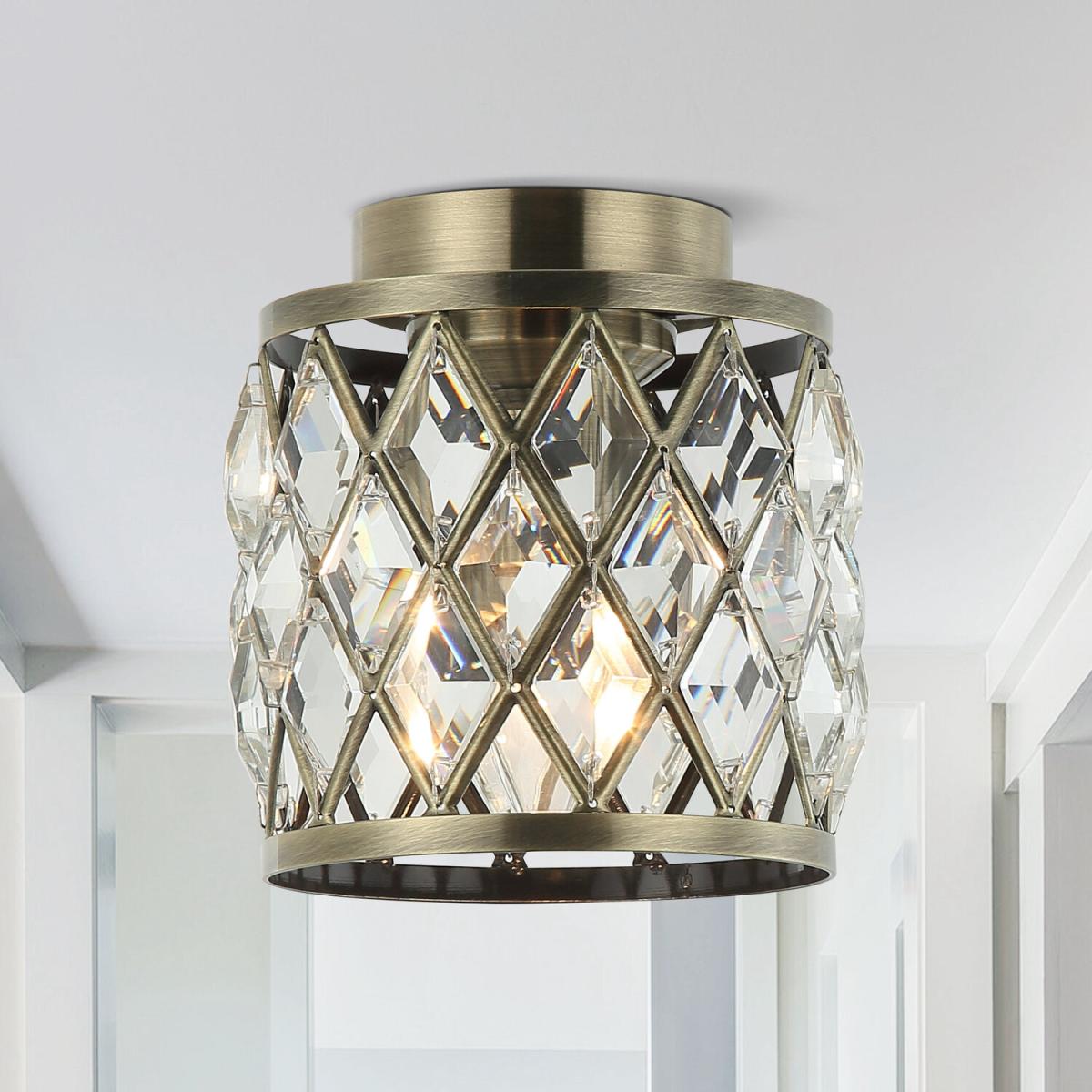 Crystal 1-Light Mini Drum Flush Mount Ceiling Light - Antique Bronze – image 2