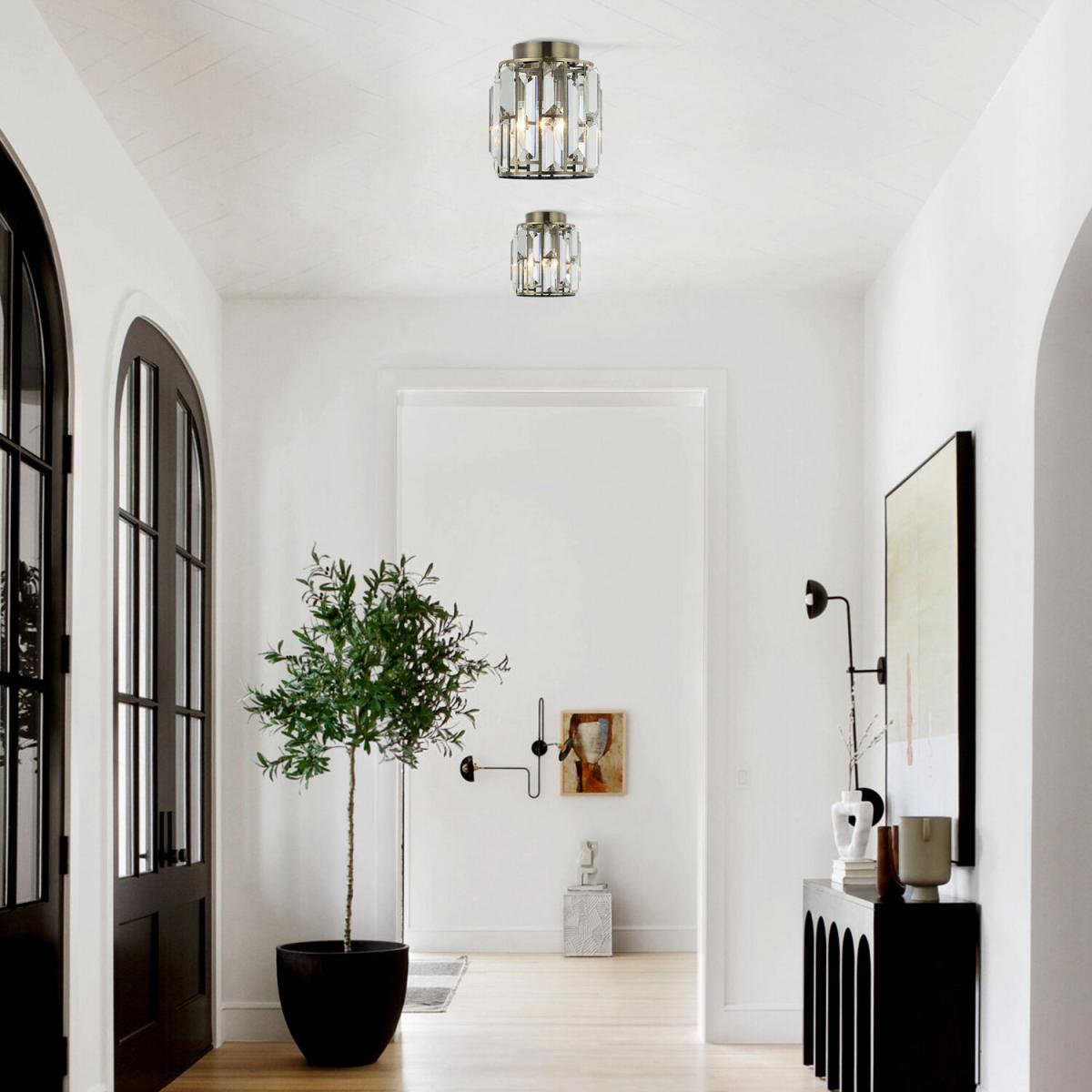 Modern 1-Light Crystal Flush Mount Ceiling Light - Antique Bronze – image 2