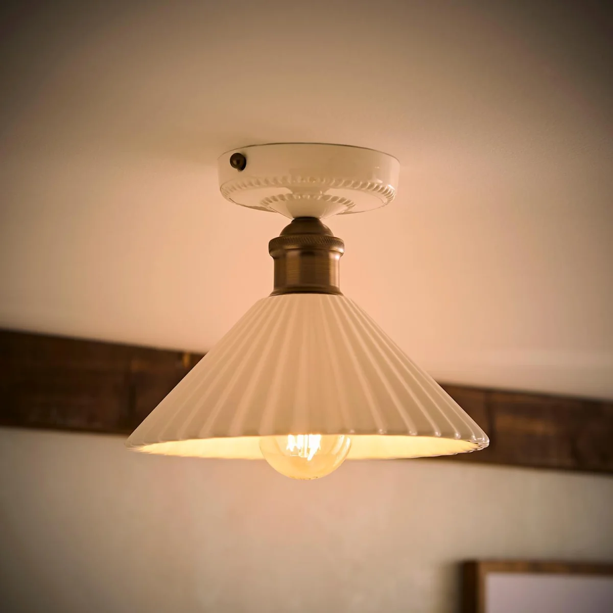 Burford White Ceramic Ribbed Semi Flush Ceiling Light - White – image 3