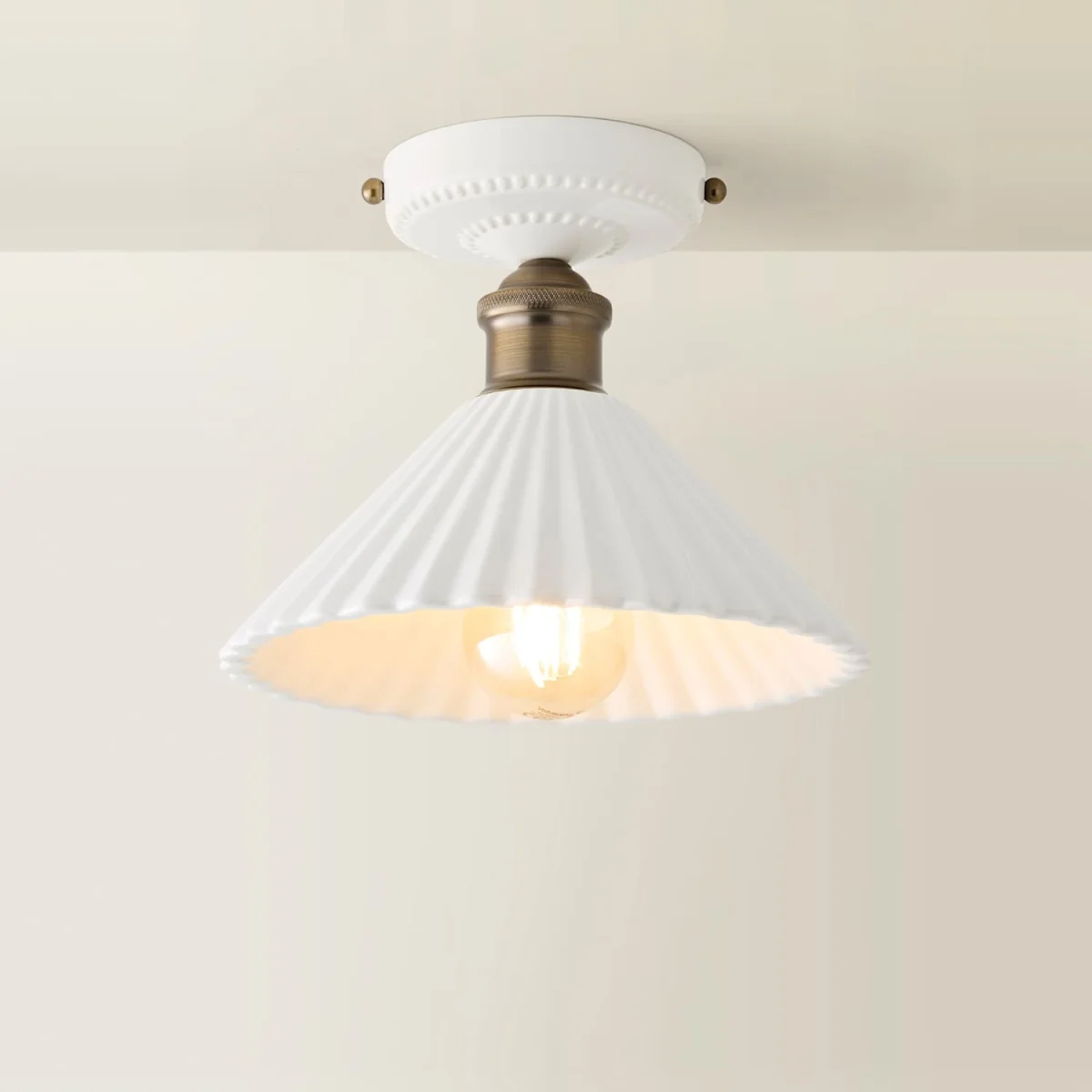 Burford White Ceramic Ribbed Semi Flush Ceiling Light - White – image 4
